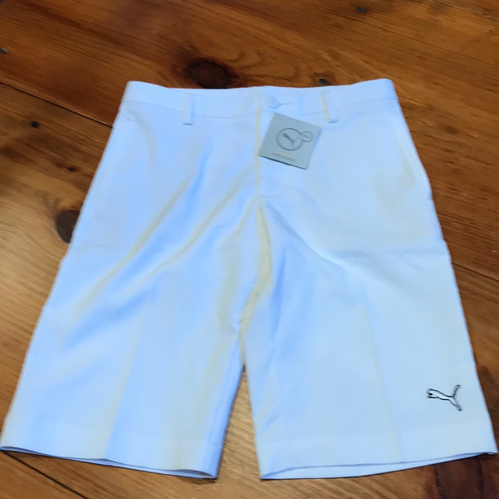 New! PUMA Junior S White Tech Short JRs DryCell UPF 50+ Golf Golfing Sport